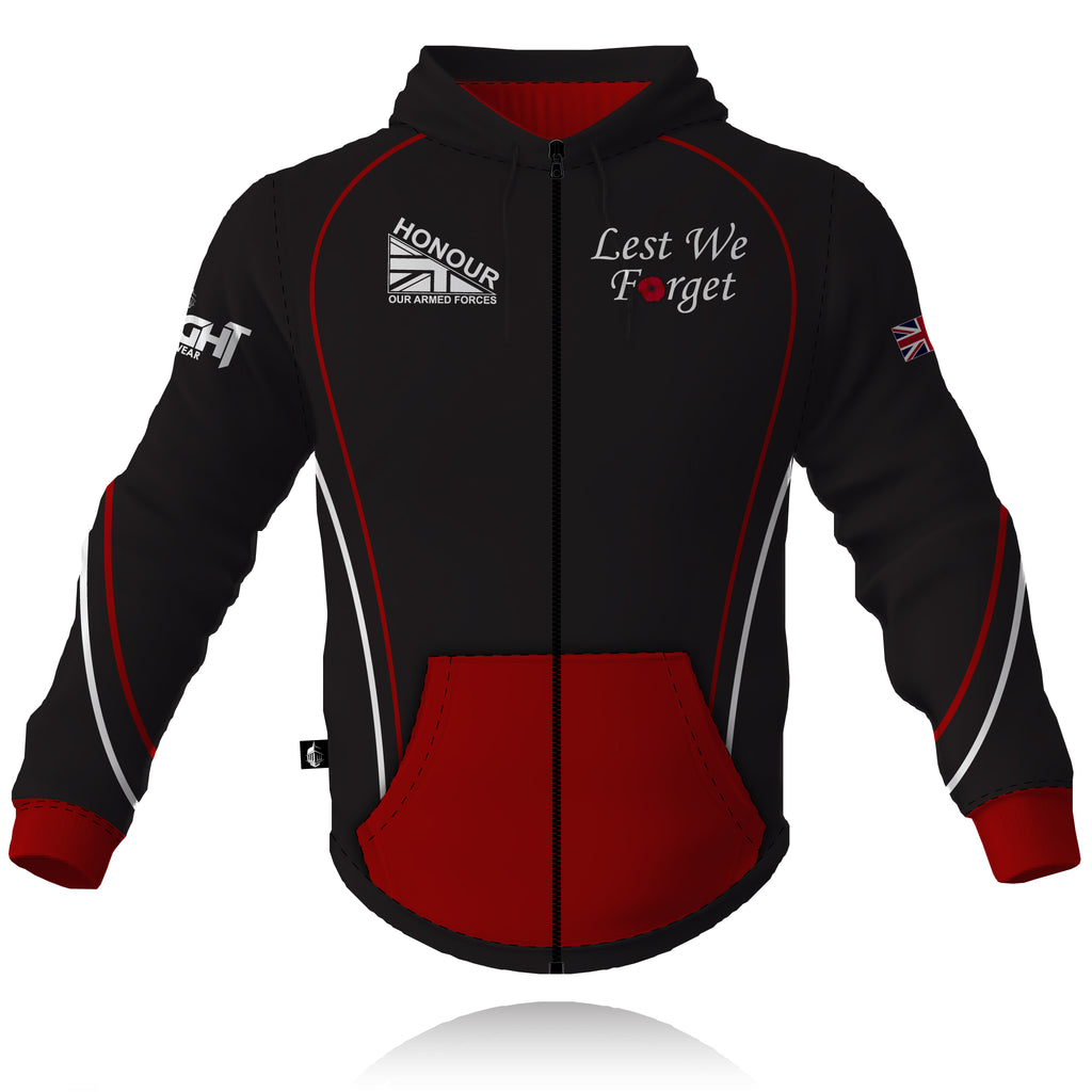 Honour Our Armed Forces 'Lest We Forget' - Full Zip Embroidered Hoodie