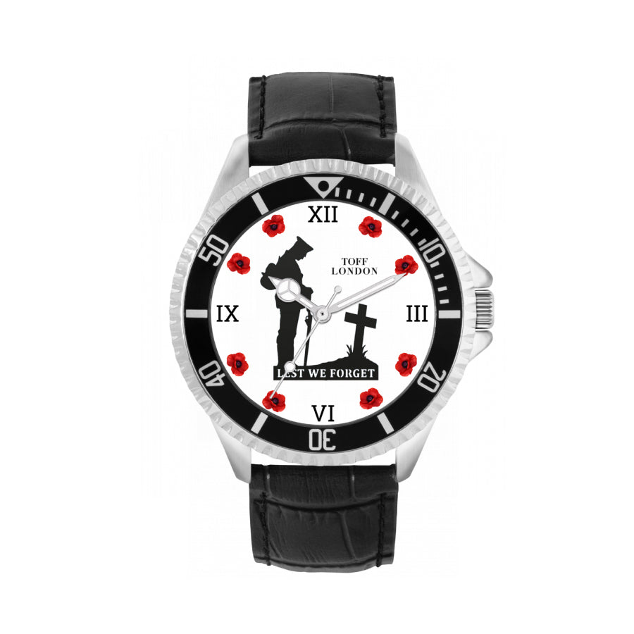 Honour Our Armed Forces 'Lest We Forget' - Leather Strap 42mm Bezel Watch